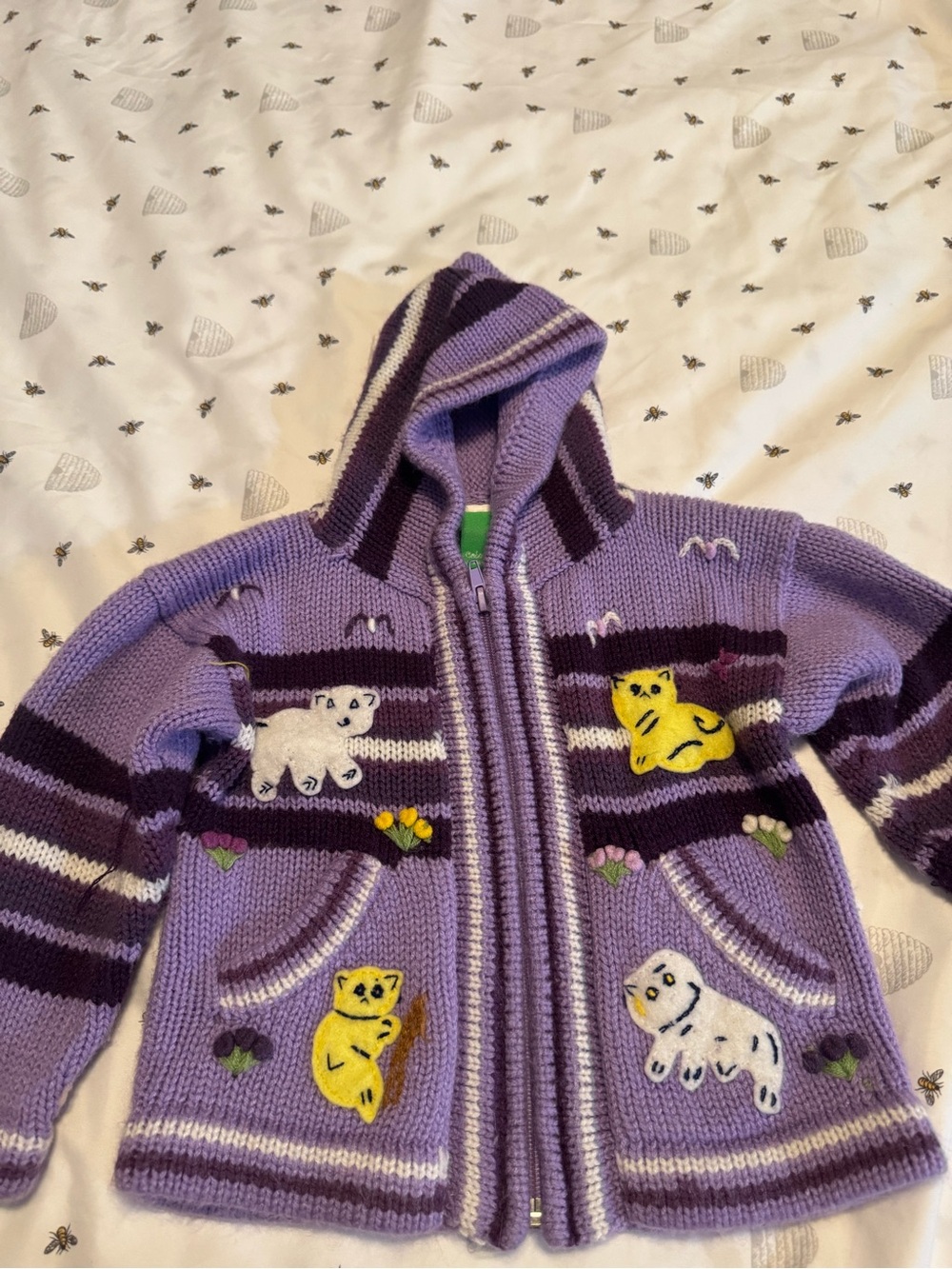 Purple Striped Hooded Knit Cardigan. Size 2